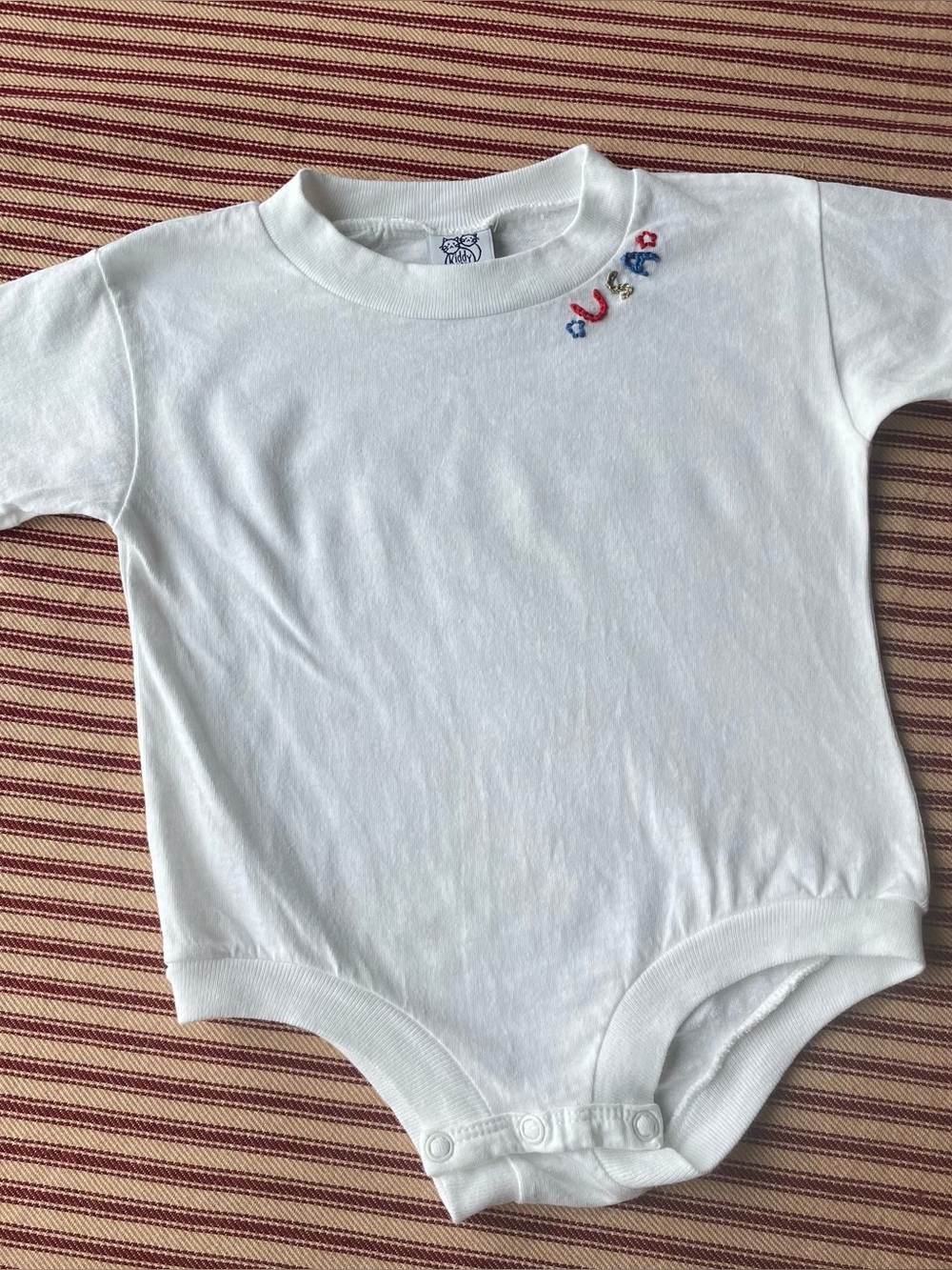White USA Hand Embroidered Patriotic Onesie